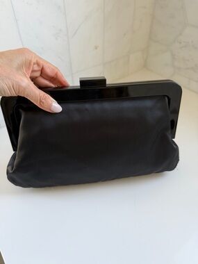 LeSportsac Black Satin Hard Frame clutch